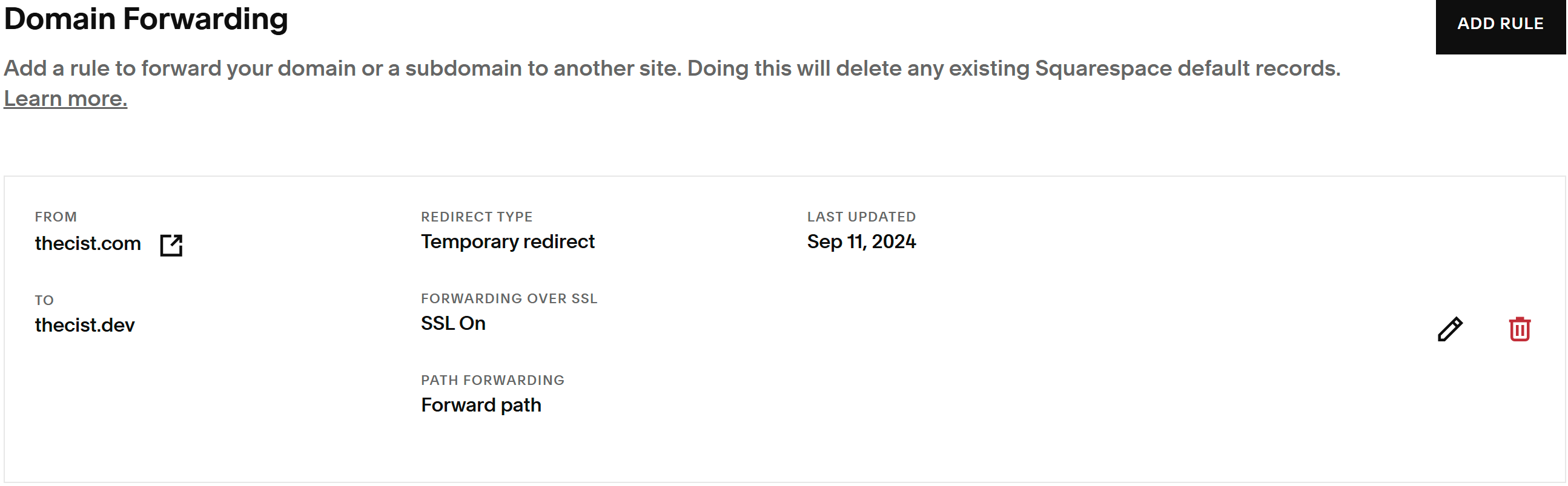 DNS Forwarding rule created for thecist.com