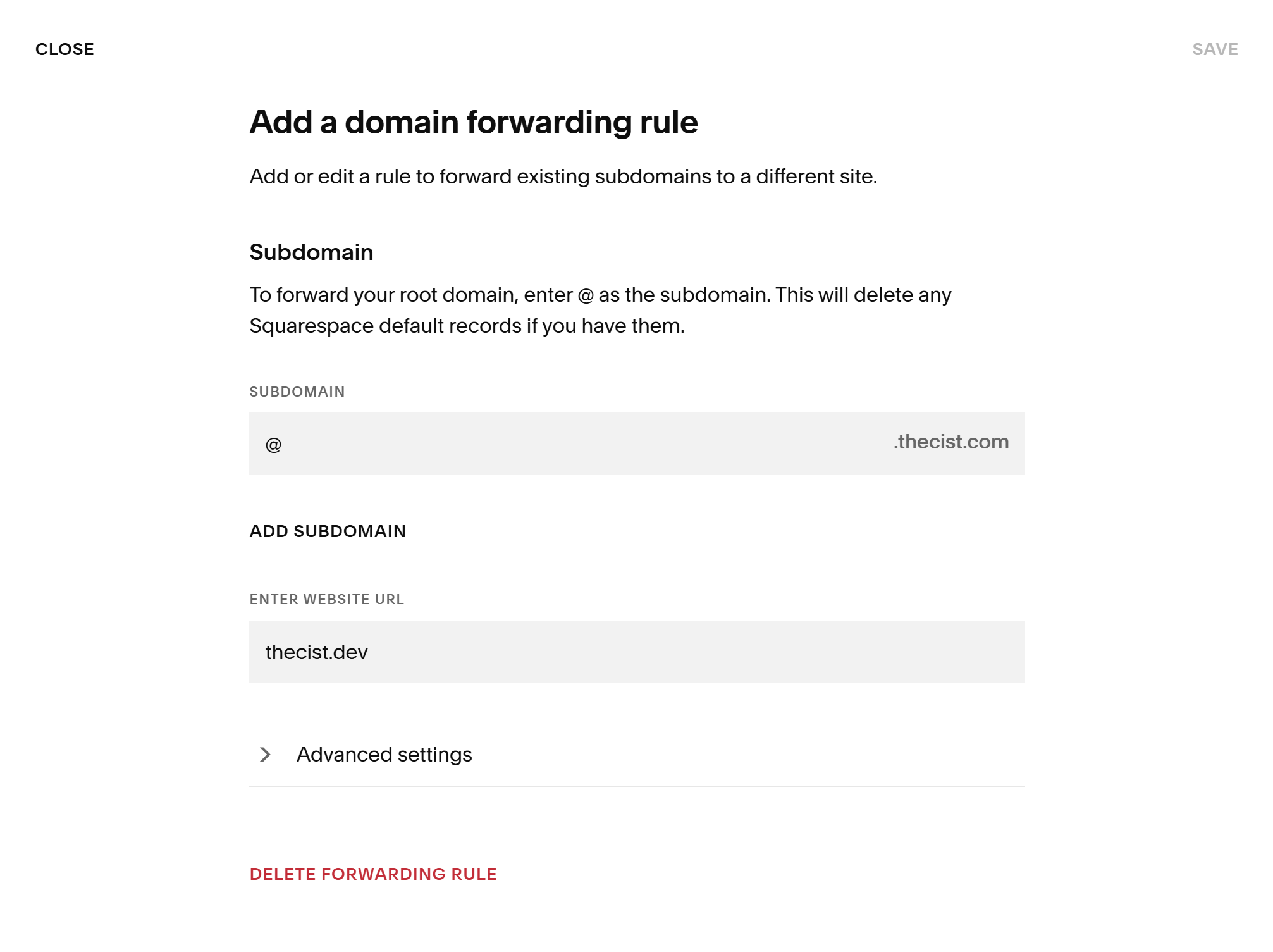 DNS Forwarding rule for thecist.com