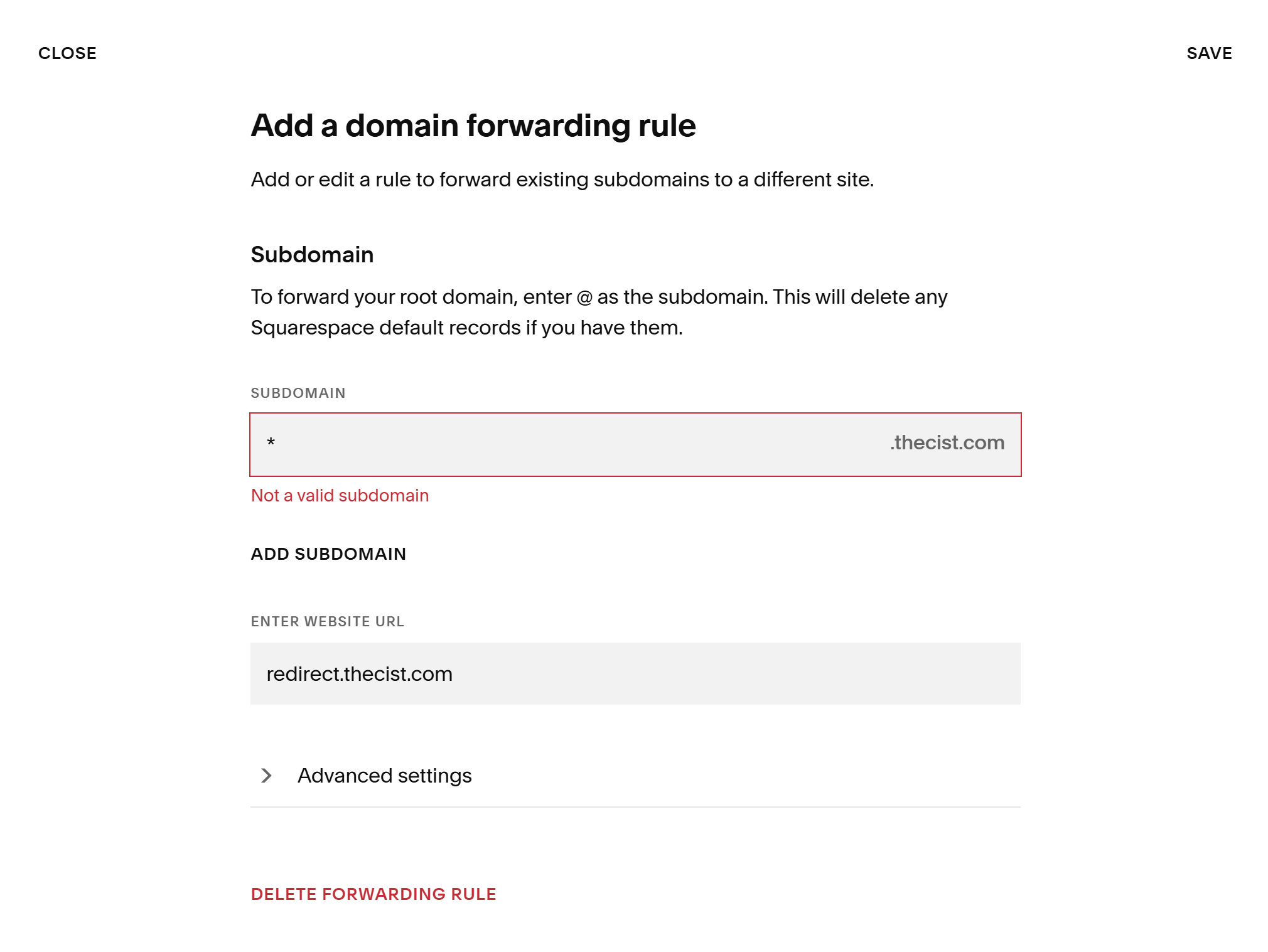 DNS Forwarding rule for thecist.com sub domains